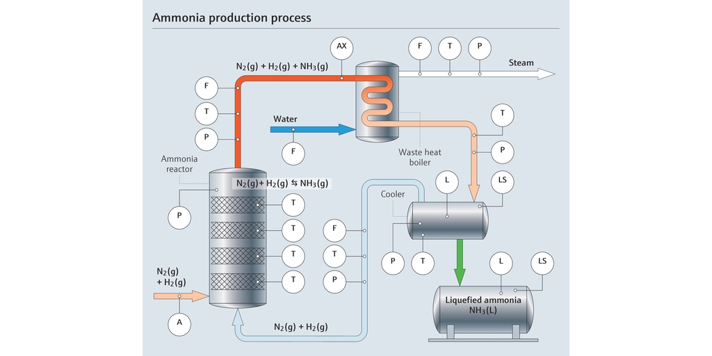 Mappa del processo di produzione dell'ammoniaca con punti di misura
